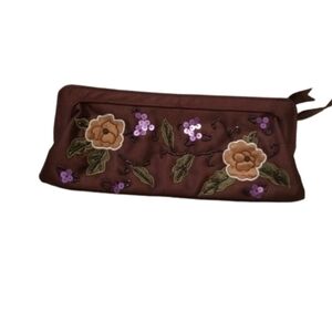 Vintage Brown Satin Clutch Bag